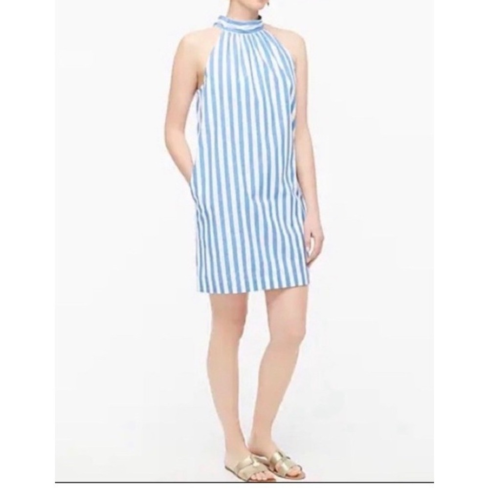 J.Crew Striped Halter Dress 0 Back Tie Coastal Resort Preppy Summer French Girl